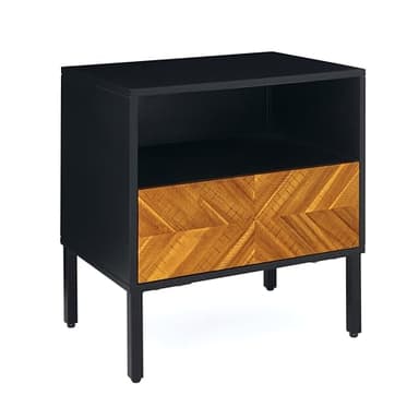Bme Vivian Solid Wood Nightstand, End Table, Bedside Table with Herringbone Pattern for Rustic Bedroom, Easy Assembly, Rustic Golden Brown and Black - Image 11