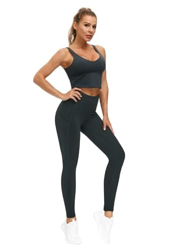 THE GYM PEOPLE Thick High Waist Yoga Pants with Pockets, Tummy Control Workout Running Yoga Leggings for Women Charcoal Grey - Image 6