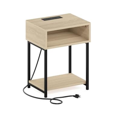 Furinno Moretti USB and Type-C Charging Port Open Storage Side Table with Metal Frame, Bauhaus Oak - Image 5