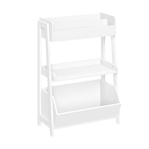 RiverRidge 3-Tier Ladder Shelf Toy Organizer & Storage - Sturdy Wood Bookshelf with Open Shelves & Open Storage Bin - Image 1