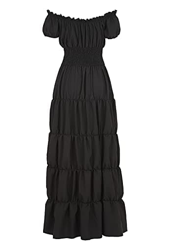 Lehauya Women Renaissance Costumes Medieval Pirate Peasant Wench Boho Chemise Smocked Waist Over Dress Black Medium - Image 3