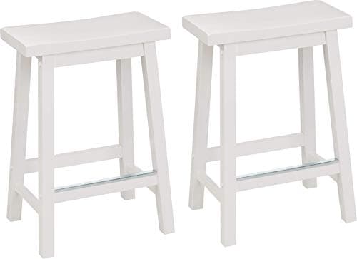 Amazon Basics Solid Wood Saddle-Seat Kitchen Counter Barstool with Footrest, Easy Assembly - 24-Inch Height - White - Set of 2 - Image 1