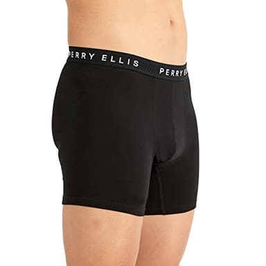 Perry Ellis Men's Cotton Stretch Boxer Briefs, Tagless, No Roll Waistband, 5 Pack, Black - Image 3