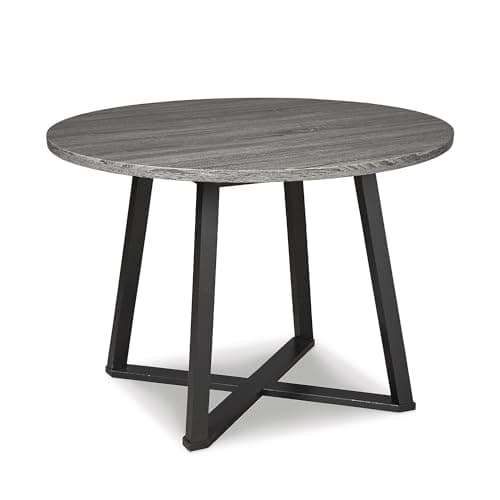 Signature Design by Ashley Centiar Mid Century Round Dining Room Table with Metal Legs, Gray & Black - Image 1