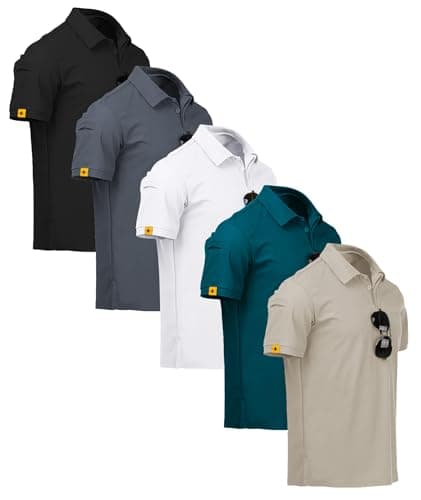 SCODI 5 Pack Mens Polo Shirts Short Sleeve Athletic Golf Polo Shirt for Men Casual Collared Summer Multipack T-Shirts L Black Grey White Teal lightkhaki - Image 1