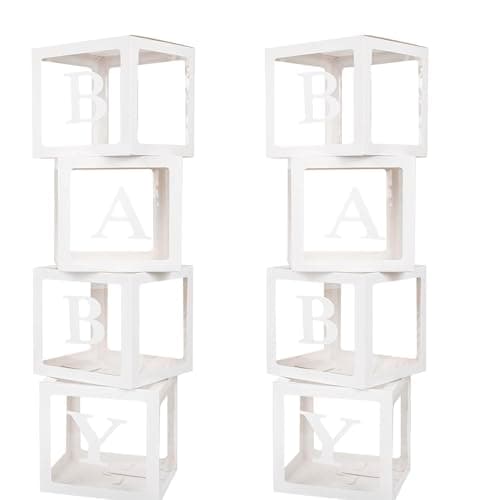 Baby Boxes With 8 pcs Letters White Clear Balloon Box Blocks for Baby Shower and Birthday Party - Image 1