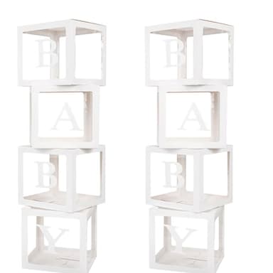 Baby Boxes With 8 pcs Letters White Clear Balloon Box Blocks for Baby Shower and Birthday Party - Image 1