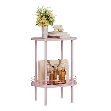 DGSANDGO Small Round Side Table,Bedside Table with Storage, Morden Round Nightstand, Samll Side Table for Living Room，Bathroom，Bedroom, Nursery, Laundry, Pink - Image 8