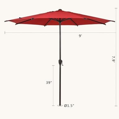 Abba Patio 9FT Lyon Outdoor Patio Umbrella Outdoor Table Umbrella with Push Button Tilt and Crank Market Umbrella 8 Sturdy Ribs UV Protection Waterproof for Garden Deck Backyard Pool Dark Red - Image 3