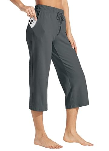 Willit Women's Capris Pants Cotton Yoga Capri Casual Lounge Pants Wide Leg Workout Sweatpants with Pockets 20" Deep Gray L - Image 1