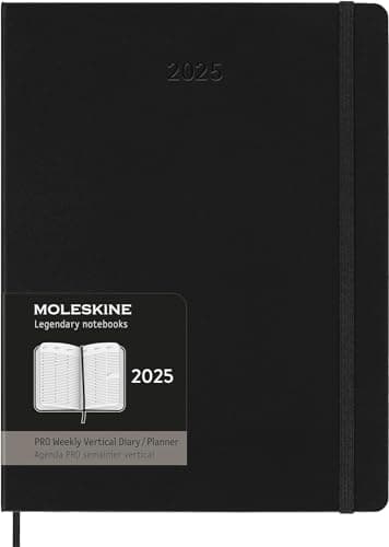 Moleskine PRO 12 Month 2025 Weekly Vertical Planner, Hard Cover, XL (7.5" x 9.75"), Black, 288 pages - Image 1