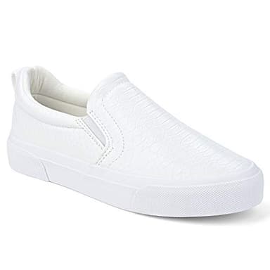 JENN ARDOR Women’s Slip On Sneakers Perforated/Quilted Casual Shoes Fashion Comfortable Walking Flats (White Stone, 8) - Image 1