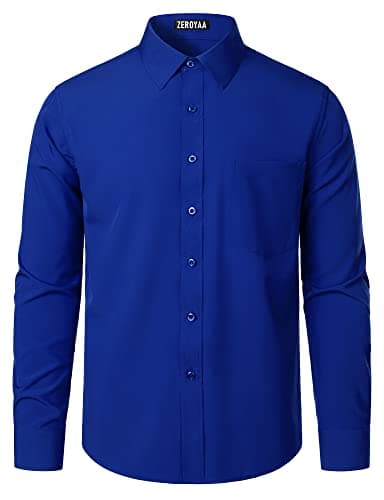 ZEROYAA Men's Regular Fit Dress Shirt Solid Wrinkle-Free Long Sleeve Casual Business Button Up Shirts with Pocket ZSSCL05-Royal Blue XX-Large - Image 4