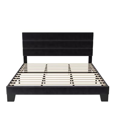 Allewie King Size Platform Bed Frame with Velvet Upholstered Headboard and Wooden Slats Support, Fully Upholstered Mattress Foundation/No Box Spring Needed/Easy Assembly, Black - Image 8