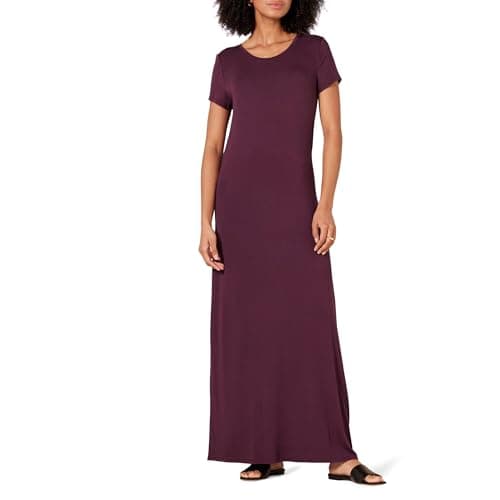 Amazon Essentials Women's Short-Sleeve Maxi Dress, Flowy, Burgundy, X-Large - Image 1