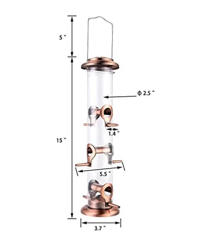 iBorn Metal Bird Feeders Brushed Copper Wild Bird Feeder for Outdoors Hanging All Metal Brushed Copper Finishing 14 Inch 6 Port(Seed is not Included) - Image 4