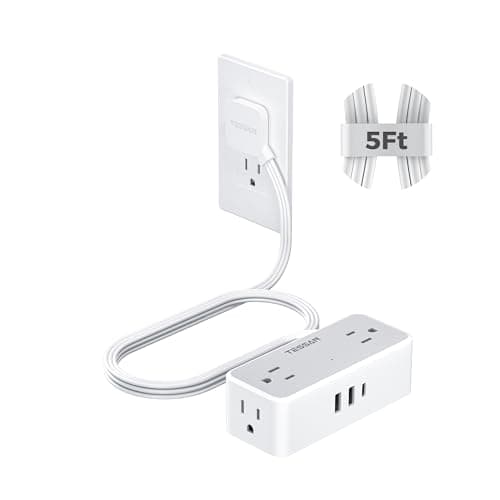 TESSAN Flat Plug Extension Cord 5 FT, Surge Protector Power Strip with 4 AC Outlets 1 USB C and 2 USB A Ports, 900 Joules Protection, Multiple Wall Outlet Extender Suitable for Home Office Dorm - Image 1