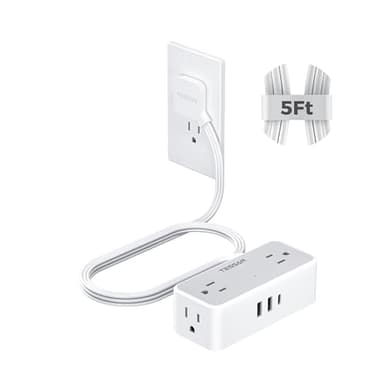 TESSAN Flat Plug Extension Cord 5 FT, Surge Protector Power Strip with 4 AC Outlets 1 USB C and 2 USB A Ports, 900 Joules Protection, Multiple Wall Outlet Extender Suitable for Home Office Dorm - Image 1