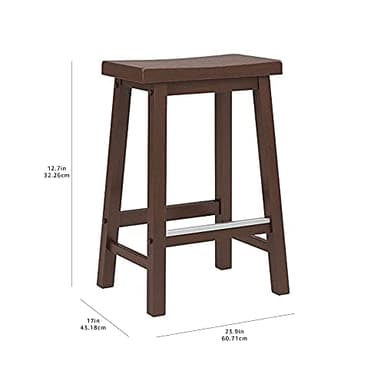 Amazon Basics Solid Wood Saddle-Seat Kitchen Counter Barstool with Footrest, Easy Assembly - 24-Inch Height - Walnut - Set of 2 - Image 8