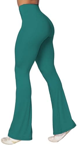 Sunzel Flare Leggings, Crossover Yoga Pants with Tummy Control, High-Waisted and Wide Leg, 30" Inseam, Jasper Green, Large - Image 1