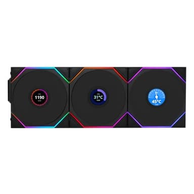Lian Li UNI Fan TL - LCD Wireless 120 - Triple Pack (Reverse Blade) - 2.4 GHz Wireless Signal RGB & PC Case Fan - Infinity Mirror - LCD Display - Controller Included & Required - Black (12RTLLCD1W3B) - Image 1