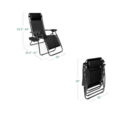 Best Choice Products Set of 2 Adjustable Steel Mesh Zero Gravity Lounge Chair Recliners w/Pillows and Cup Holder Trays - Black - Image 2