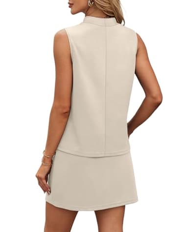 XIEERDUO Two Piece Sets for Women Summer Lounge Travel Vacation Airport Outfits Matching Skirt Sets Women Clothing Mock Neck Tank Tops Athletic Dress Beach Fashion Clothes Resort Wear 2025 Beige L - Image 5