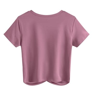 JINKESI Women's Summer Causal Short Sleeve Blouse Round Neck Crop Tops Twist Front Tee T-Shirt Gray Purple-Large - Image 2