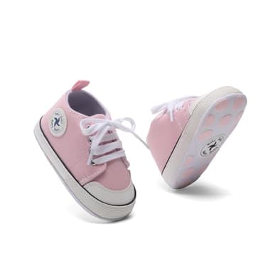 Baby Girls Boys Shoes Soft Anti-Slip Sole Newborn First Walkers Star High Top Canvas Denim Unisex Infant Sneaker(A01-Light Pink03,0-6 Months) - Image 4