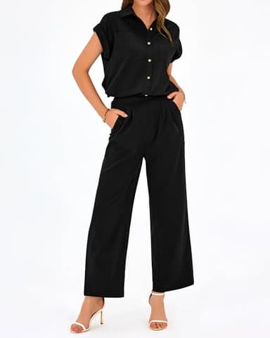 PRETTYGARDEN Womens 2 Piece sets Summer Cap Sleeve Tops Palazzo Pants Dressy Casual Vacation Travel Outfits Tracksuits(Black,Medium) - Image 4