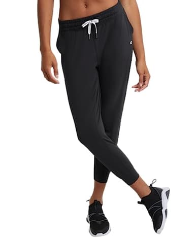 Champion, Soft Touch, Moisture-Wicking Sweatpants, Joggers for Women, 25", Black C -Patch Logo, Medium - Image 1