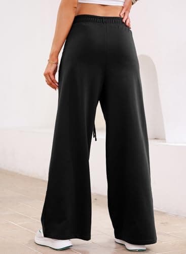 Aleumdr Womens Wide Leg Joggers 2025 Fall Trendy Baggy Pants Y2K Elastic Waist Jogger Sweatpants Track Pants Black Large - Image 3