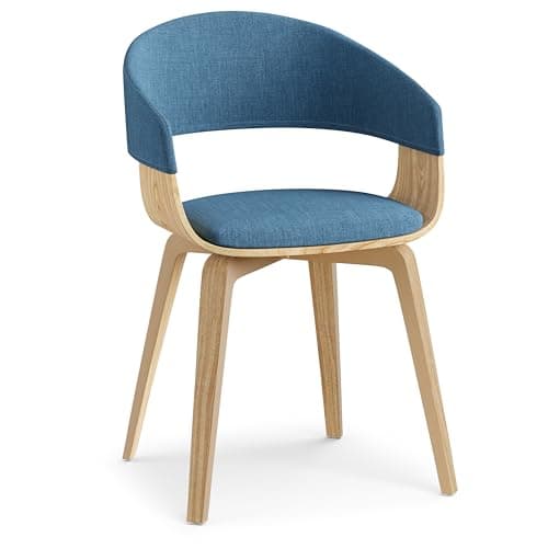 SIMPLIHOME Lowell Dining Chairs - Upholstered Light Natural Oak Bentwood Frame and Linen-Style Fabric Kitchen Chair in Blue, Modern Dining Room Seating with Curved Back and Padded Seat - Image 1