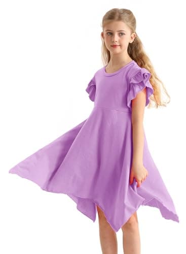 Alakuoti Girls Lavender Purple Dress Spring Cotton Solid Color Casual Dresses Cute High Low Swing Easter Beach Party Wear Girls Dresses Size 8 - Image 1
