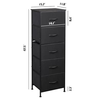 WLIVE Fabric Dresser, 5-Drawer Tall Dresser for Bedroom, Storage Organizer with Fabric Bins, Wood Top, Sturdy Steel Frame, Chest of Drawers for Closet, Hallway, Charcoal Black - Image 3