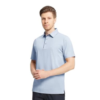 Mens Cotton Polo Shirt Short Sleeve Classic Casual Fit Solid Lightweight Performance Collared Polo Shirts for Men Sky Blue - Image 2