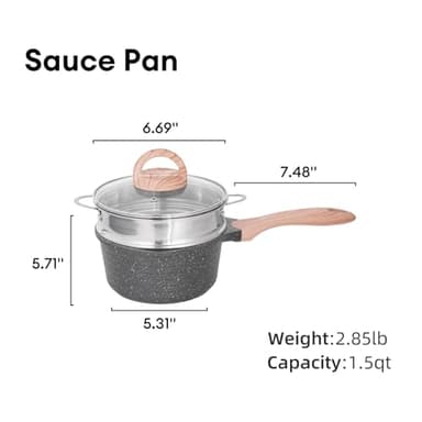 JEETEE 1.5 Quart Saucepan with Steamer Basket, Small Sauce Pot with Lid，Nonstick Coating with Pour Spout, Induction Compatible Cookware Sauce Pan for Cooking, PFOA/PFOS Free - Image 6