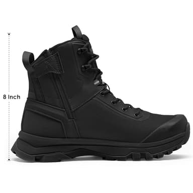 Coostar Tactical Boots for Men Lightweight Military Combat Boot Side Zipper Motorcycle Hiking Work Boots Waterproof 8 Inches Black Size 9.5 - Image 2