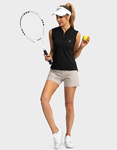 SANTINY Women's Sleeveless Golf Shirt Zip Up Tennis Lightweight Quick Dry Tank Tops Polo Shirts for Women(Black_S) - Image 6