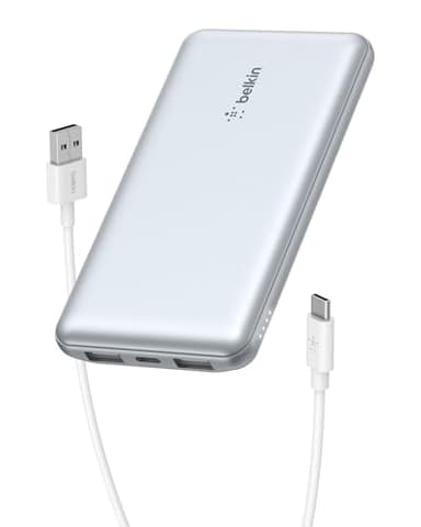 Belkin Portable Charger, USB C Power Bank 10,000mAh w/ 2xUSB-A Ports, 15W w/Type-C to Type-A Cable for iPhone 17, Air, Samsung Galaxy S25, iPad, Nintendo Switch 2, Google Pixel 10, etc. - Pearl Blue - Image 1