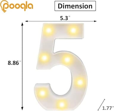 Pooqla LED Light Up Numbers, Warm White and Cool White Decorative Lighted Marquee Numbers, Light Up Numbers for Boys Girls Party, Wedding, Bar, Night Light, Room Decor, Birthday Decoration, Number 5 - Image 5