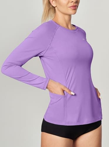 IUGA Rash Guard for Women UPF 50+ SPF UV Protection Long Sleeve Workout Tops with Pockets Dry Fit Hiking Swim Shirt Purple - Image 6