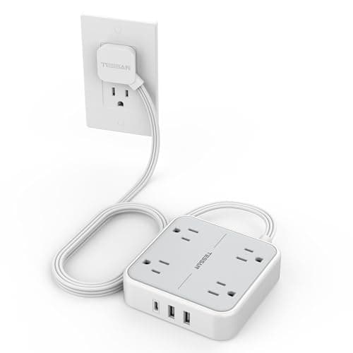 TESSAN Surge Protector Flat Extension Cord 5Ft, Flat Plug Power Strip with 4 Outlets 3 USB Ports (1 USB C), 900 Joules Protection, Multiple Wall Outlet Extender Suitable for Home Office Dorm, Grey - Image 1