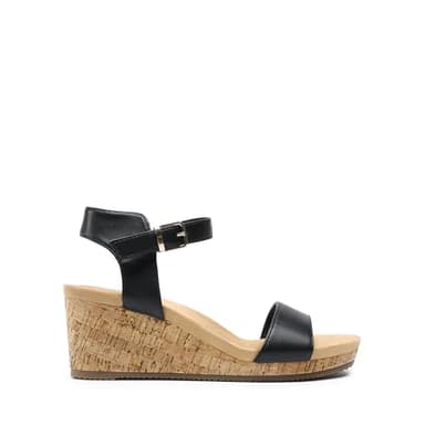 DREAM PAIRS Women's Open Toe Buckle Ankle Strap Platform Wedge Sandals Women 2025,Size 8,Black/Pu,NINI-8 - Image 2