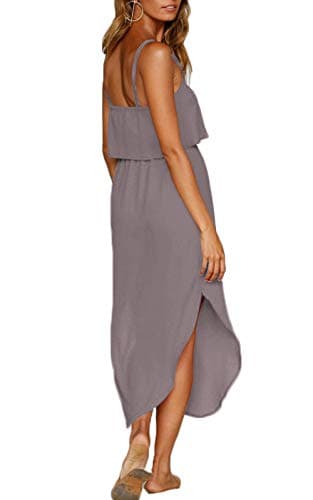 NERLEROLIAN Women's Adjustable Strappy Split Summer Beach Casual Midi Dress Dark Gray - Image 3