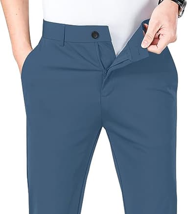 LUSHENUNI Men's Golf Pants Slim High Stretch, Ice Silk Dress Pants with Expandable-Waist Pants (Dark Blue,36) - Image 4