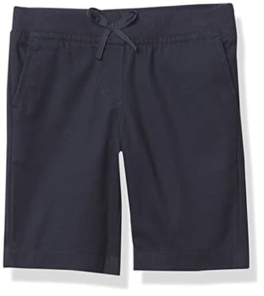 Nautica Girls School Uniform Shorts, Pull On Fit & Stretchy Material, Faux Button Functional Pockets Bermuda, Navy Pull-on, 10 US - Image 1