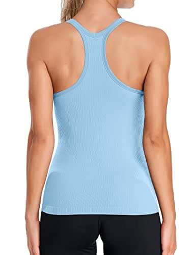ATTRACO Workout Tank Tops with Built in Bra for Women Racerback Sports Tanks Light Blue XL - Image 2