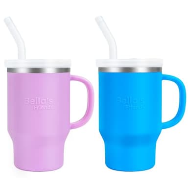 Bella's Friends Handy Mini Tumbler – Adorable 9 oz Toddler Sippy Cup, Stainless Interior & Silicone Body, Leak‑Proof, Dishwasher Safe, Gift for 1-3 Years Old Girls & Boys, 2 Pack, Lilac&Azure Blue - Image 1