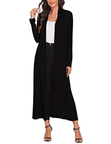 Bluetime Women Losse Open Front Drape Cardigan with Pockets Maxi Long Lightweight Duster (M, Black) - Image 2